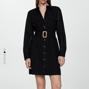 NWOT Mango Black Eyelet Button-Up Dress